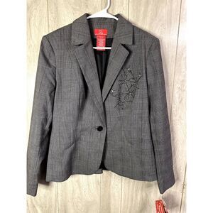 Oscar De La Renta New w/ Tags Single Button Blazer Floral Gray Plaid Womens 10